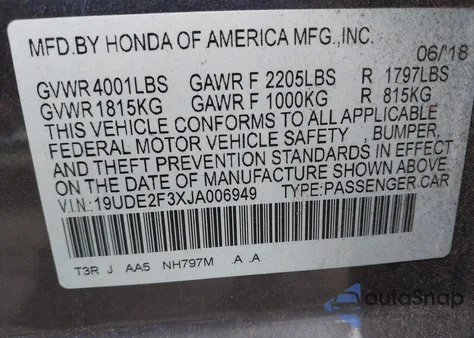 2018 Acura Ilx Acurawatch Plus Package из США, поврежденный, VIN 19UDE2F3XJA006949